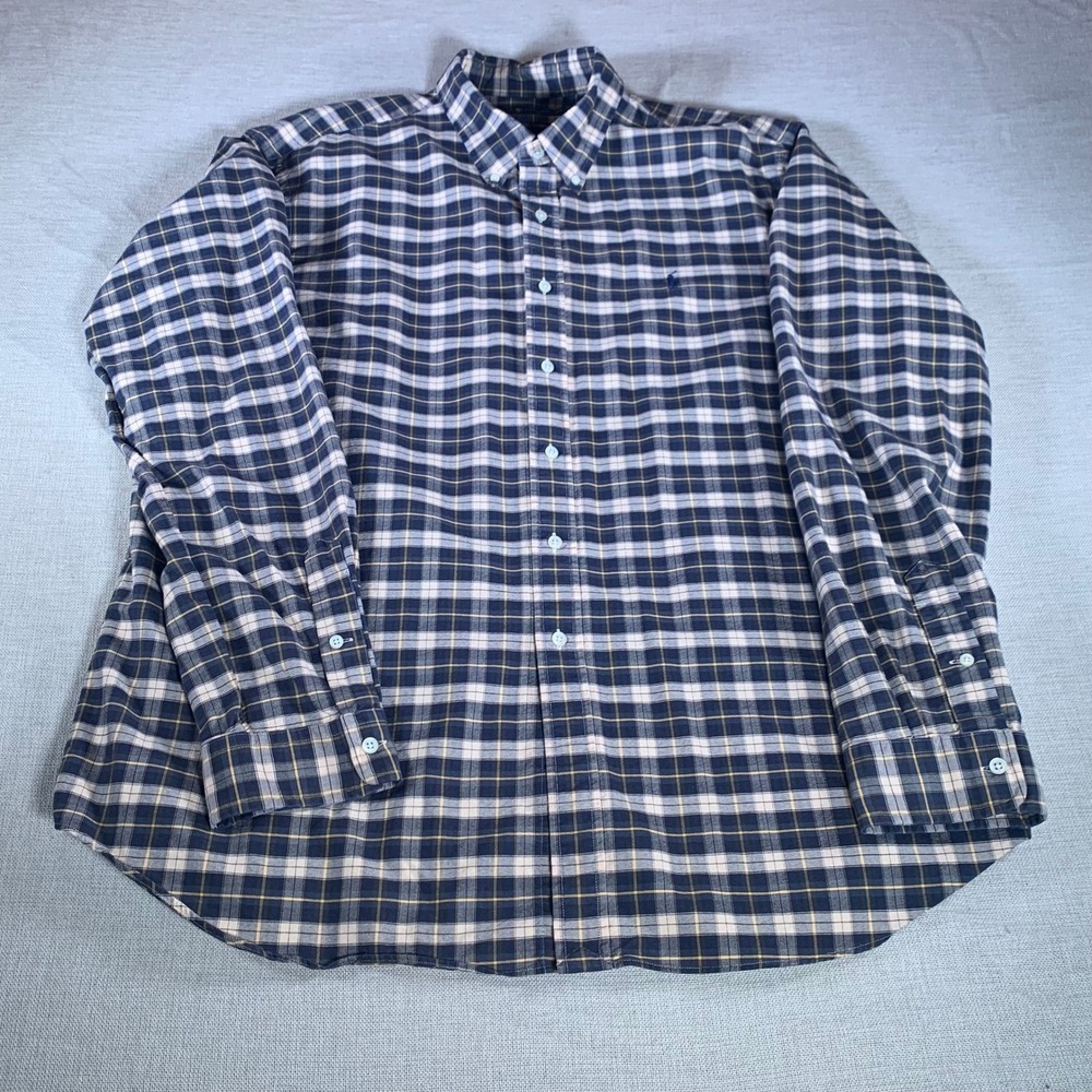Ralph Lauren Mens XXL Plaid Button Down Shirt Navy Blue White Yellow Cotton - Picture 2 of 10